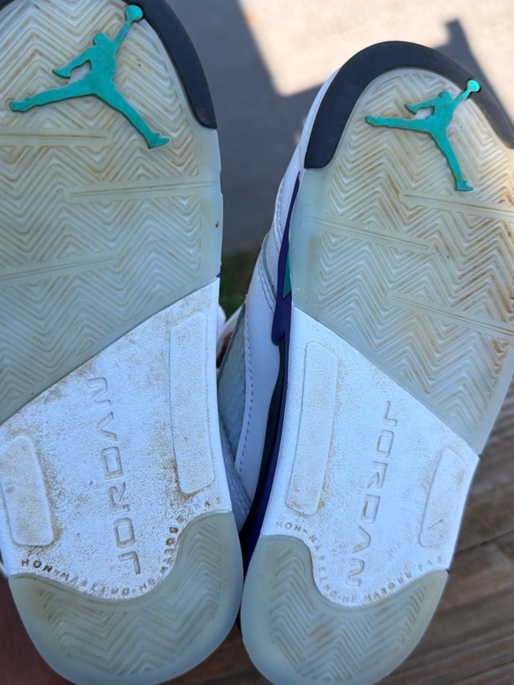 Jordan White Sneakers with Purple Tongue and Teal Jumpman - Picture 5 of 6
